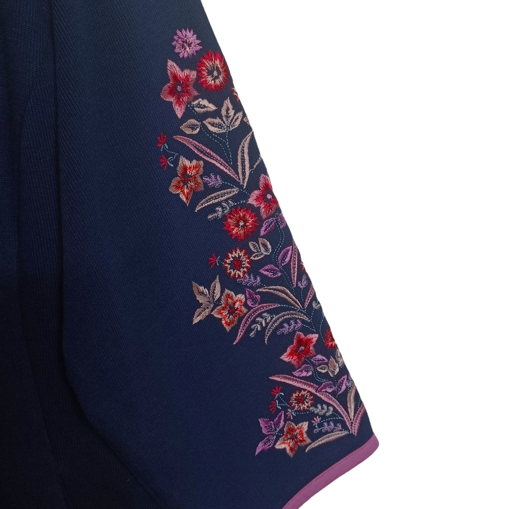 BOB MACKIE Embroidered Floral Print Lilac Purple Navy Blue Knit Cardigan Sweater - Picture 3 of 8